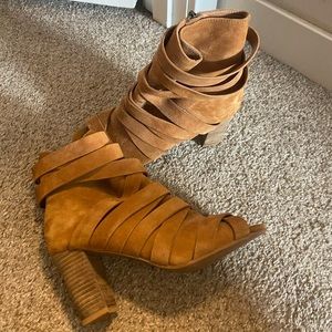 Brown Strappy Open Toed Booties